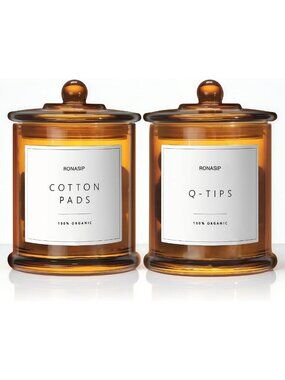 Stylish Glass Apothecary Jars for Bathroom & Kitchen Storage - Cotton Pad & Qtip